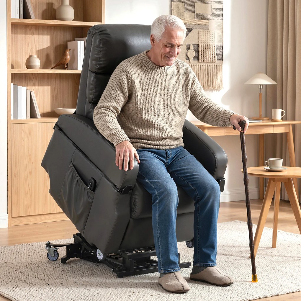 HOMCOM Fotoliu TV cu funcție de ridicare Fotoliu relax electric cu telecomandă, suport pentru picioare, funcție de reclinare, gri închis | Aosom Romania