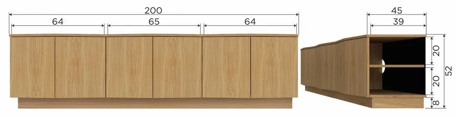 Comodă TV în culoare naturală din lemn de stejar 200x52x45 cm Zuma – WOOOD