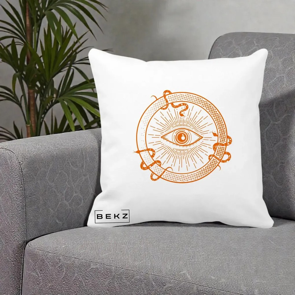 Perna Personalizata Ochiul Providentei Mistic Orange, 40x40 cm, Alba Mata, Husa Detasabila, Perna Inclusa, BEKZ®