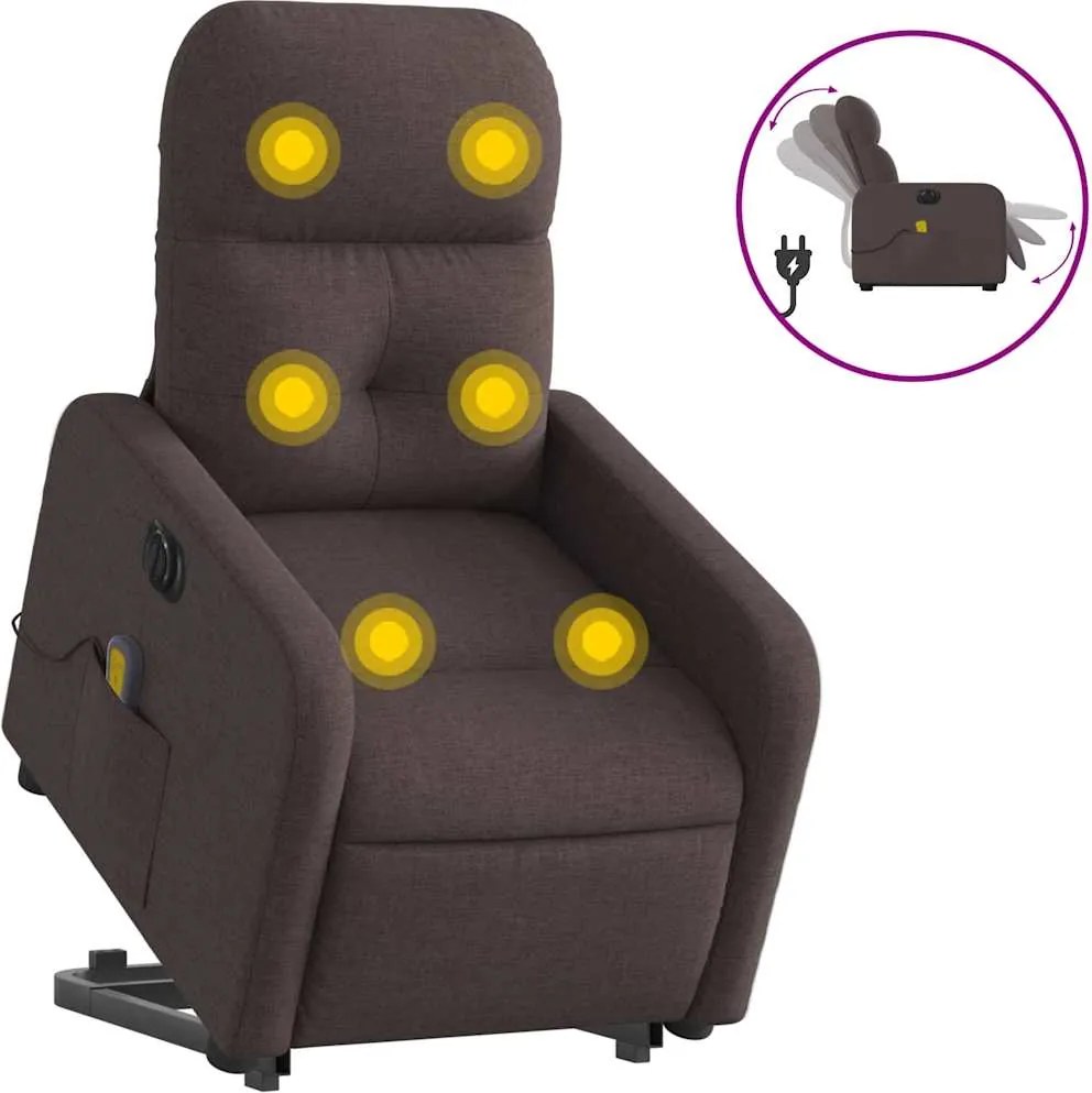 vidaXL Fotoliu electric masaj rabatabil cu ridicare maro închis textil