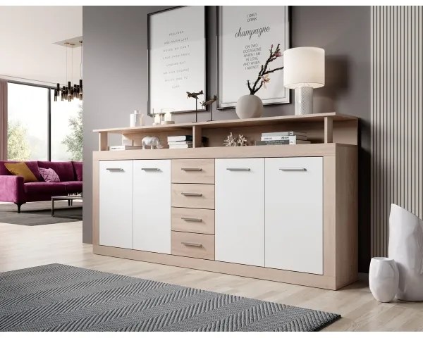 Comodă RUNA, stejar Sonoma/alb