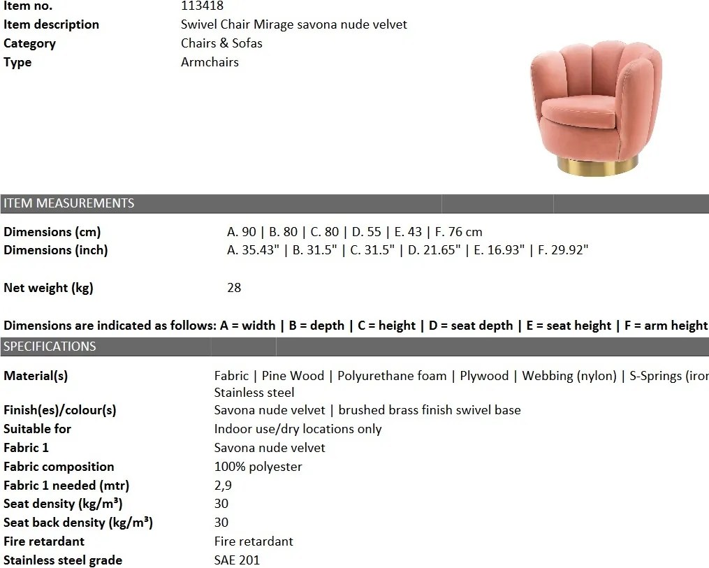 Fotoliu pivotant LUX Mirage, catifea Savona nude 113418 HZ