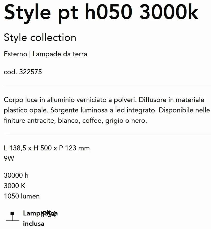 Stalp LED iluminat exterior Style pt h050 3000k cafeniu