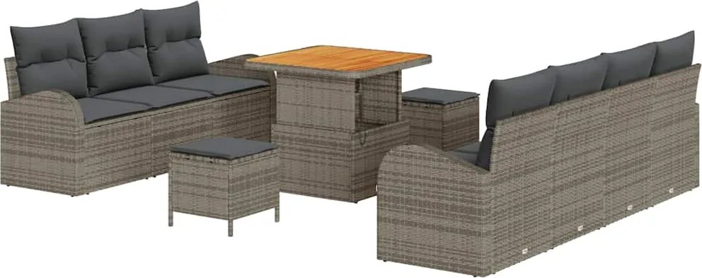 vidaXL Set de canapele pentru grădină cu pernă 10 pcs Gri poliratan