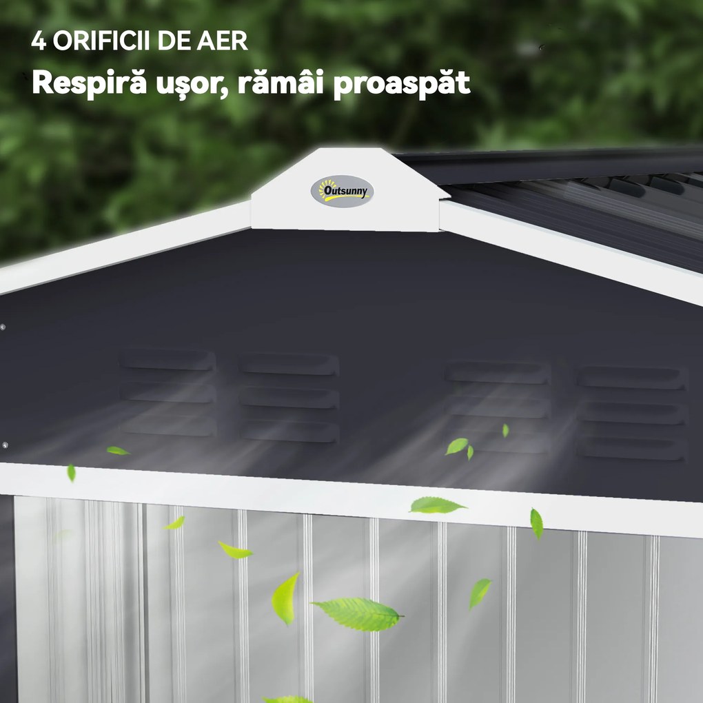 Outsunny Magazie de grădină metalică 2,77 m², 213 x 130 x 185 cm cu fundație, uși culisante, gri închis | Aosom Romania