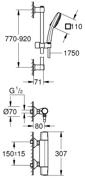 GROHE 34855003 - Baterie termostatică de duș PRECISION TREND 150 mm crom