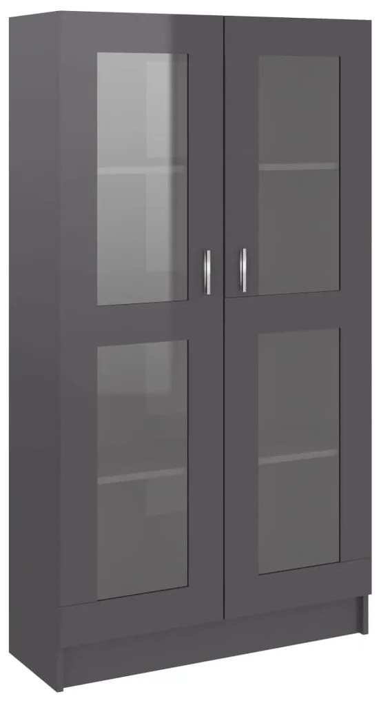 802767 vidaXL Dulap cu vitrină, gri extralucios, 82,5 x 30,5 x 150 cm, PAL