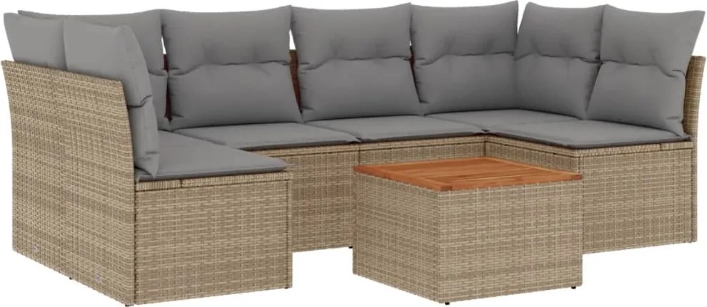 vidaXL Set canapele de grădină, 7 piese, cu perne, bej, poliratan
