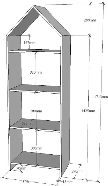 Bibliotecă pentru Copii Căsuță, Alb, (MDF) – CASAMI – Vipack