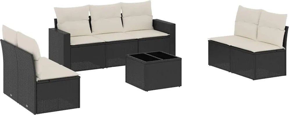 vidaXL Set mobilier de grădină cu perne, 8 piese, negru, poliratan