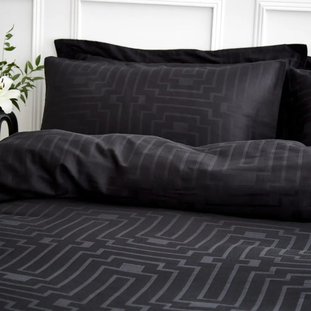 Lenjerie de pat dublă din bumbac satinat negru 200x200 cm - Bianca
