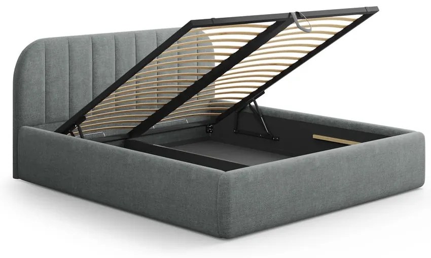 Pat matrimonial gri închis tapițat cu spațiu de depozitare cu somieră 200x200 cm Juno – Windsor & Co Sofas