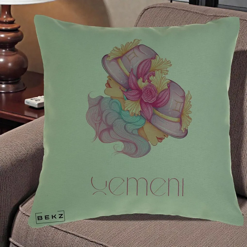 Perna Personalizata Zodie Gemeni, 40x40 cm, Verde, Husa Detasabila, Perna Inclusa, BEKZ®