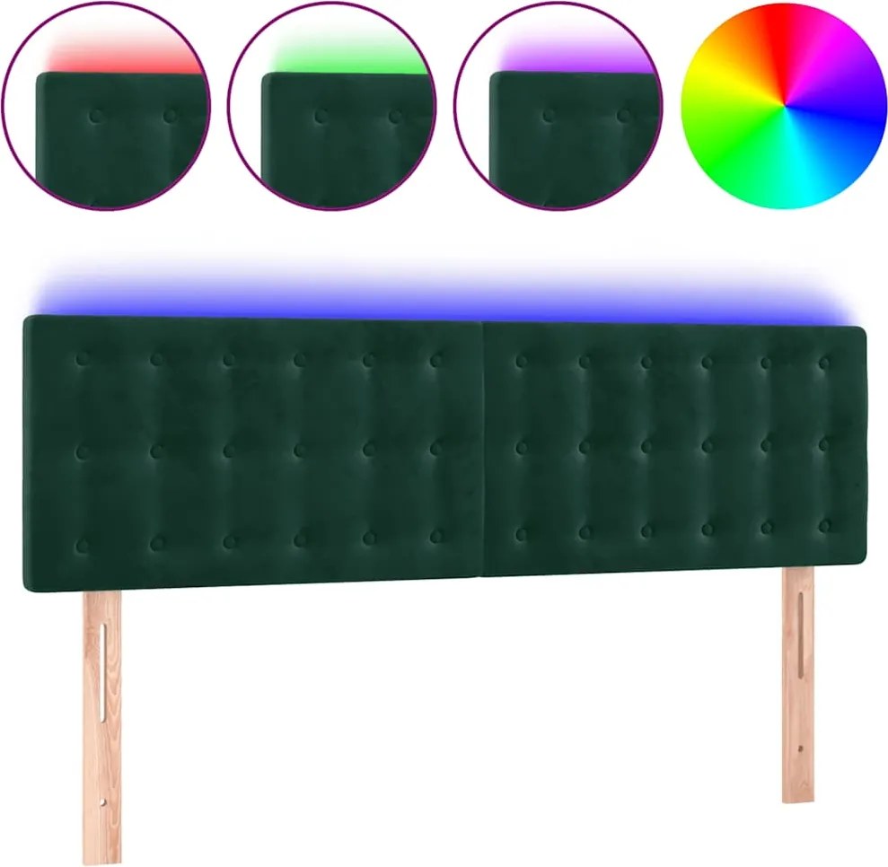 vidaXL Tăblie de pat cu LED, verde închis, 144x5x78/88 cm, catifea