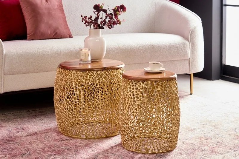 Set de 2 masute cu aspect deosebit Leaf auriu