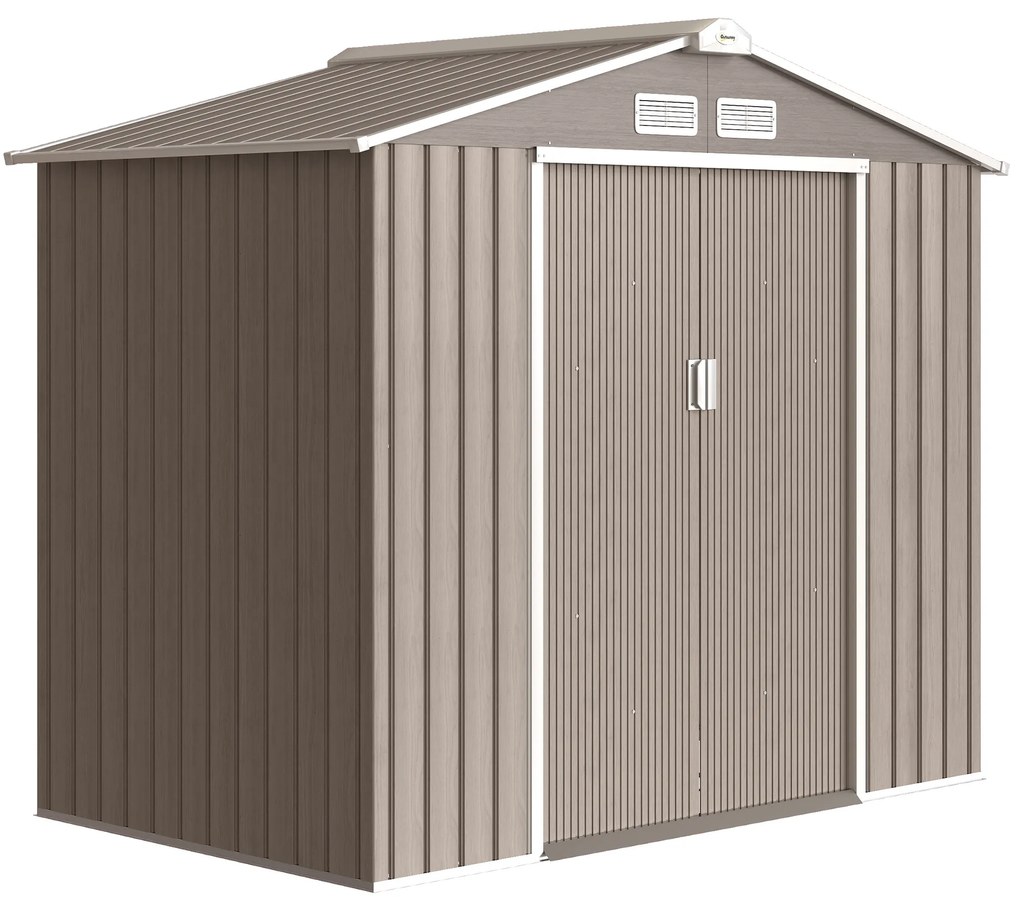 Outsunny Magazie Grădină Metalică cu Orificii de Ventilație și Ușă Culisantă Dublă pentru Grădinarit și DIY, 213x130x185 cm, Maro | Aosom Romania