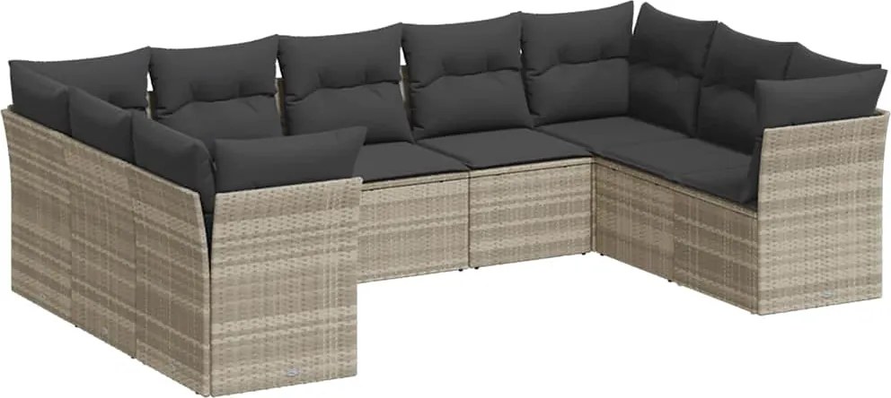 vidaXL Set canapele de grădină cu perne, 9 piese gri deschis poliratan