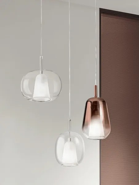 Ondaluce - Lustră THELMA suspendată pe cablu, 3x E27/15W/230V, Ø 19,5 cm, auriu/sticlă clară