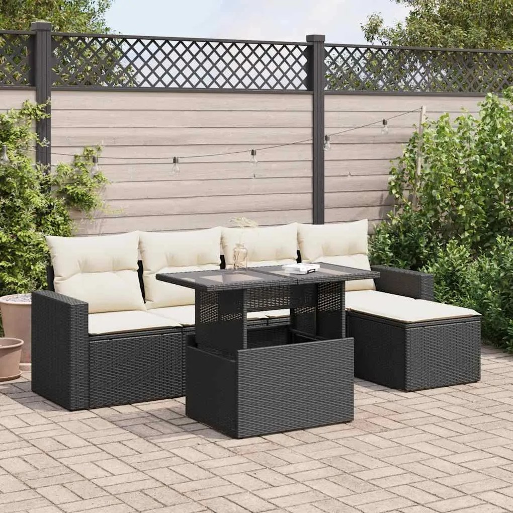 3326297 vidaXL Set mobilier de grădină cu perne, 6 piese, negru, poliratan