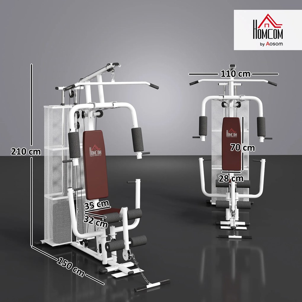 HOMCOM Stație Fitness Multifuncțională cu 4 Perne din Oțel și PU Alb | Aosom Romania