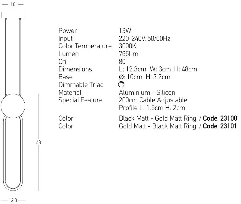 Lustra suspendata LED design modern Ring negru/ auriu