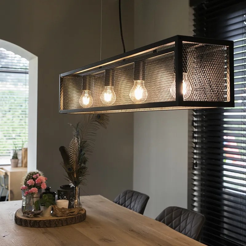 Lampă pendantă inteligentă industrială neagră inclusiv 4 WiFi A60 - Cage Wire