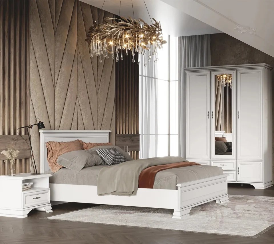 Dormitor LUXERA, Varianta 1, Dulap 5 Usi si 2 Sertare, MDF Alb Alpin