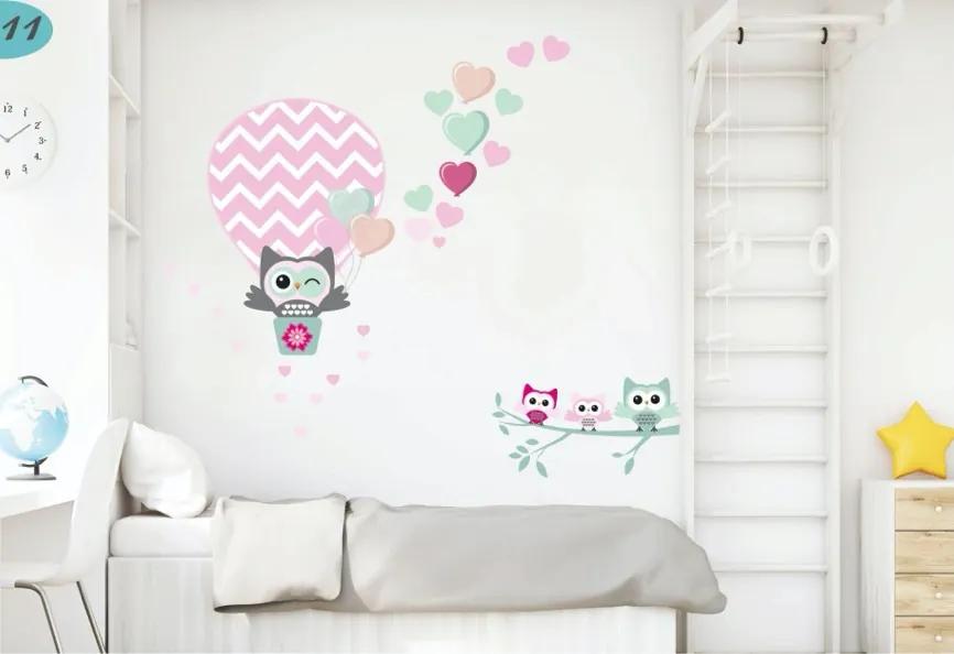 Autocolant decorativ de perete în culori pastelate Owl In Love 120 x 240 cm