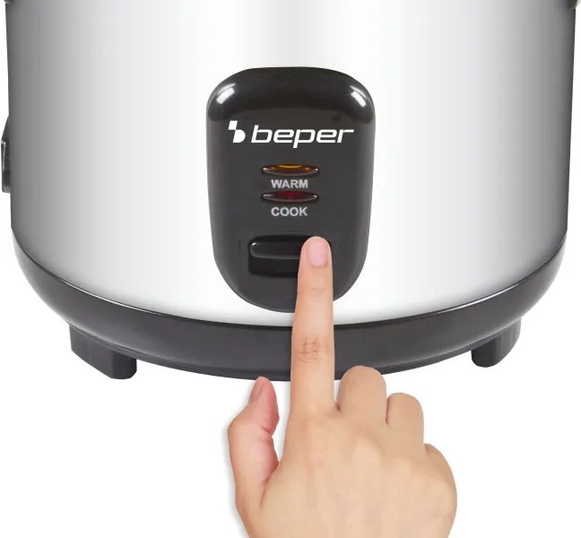 Aparat pentru gătit orez Beper 90.550, 400 W, 1 l, până la 625 g de orez, menținere a căldurii, oțel inoxidabil