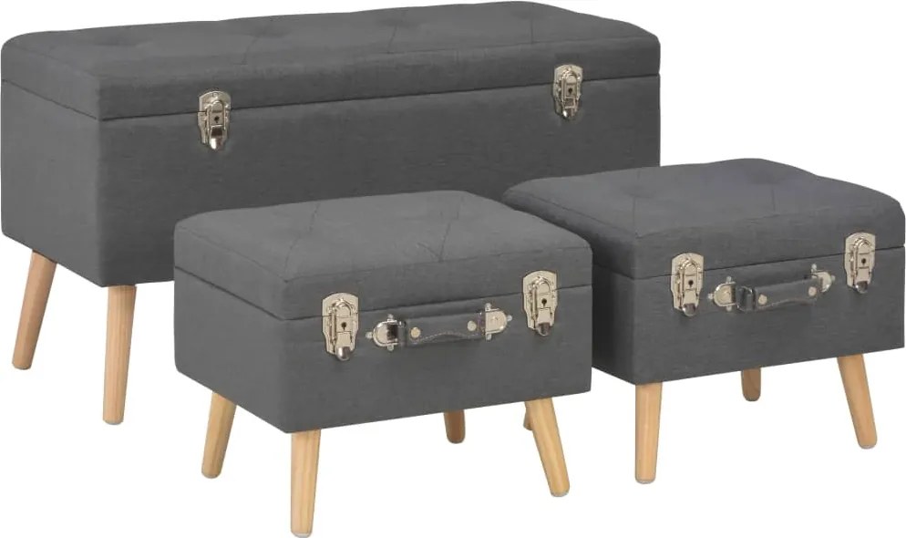 vidaXL Taburete cu depozitare, 3 buc., gri închis, material textil