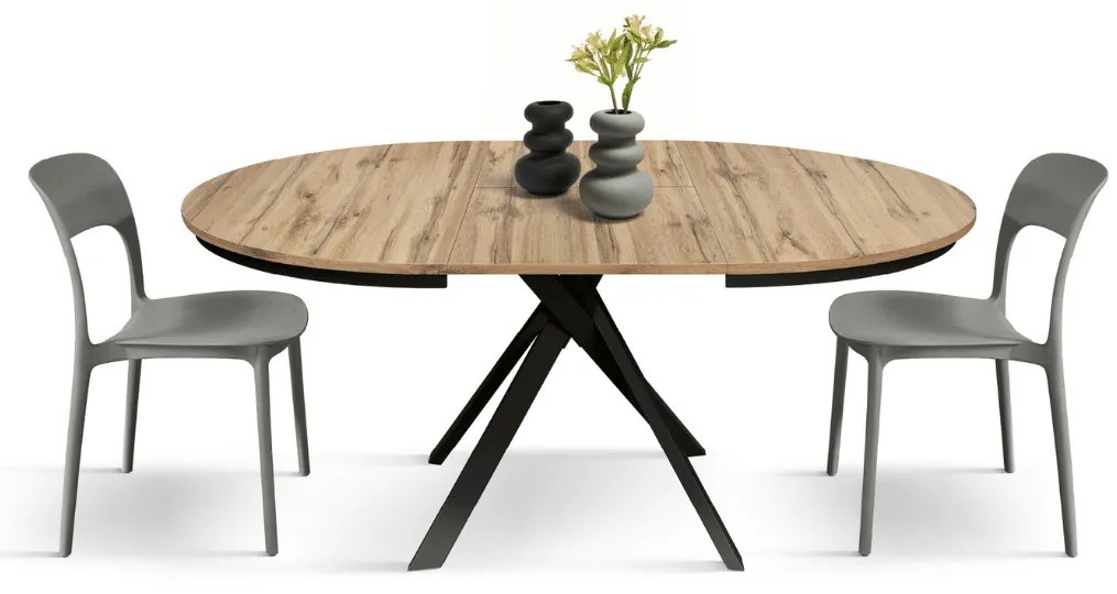 MASA ROTUNDA EXTENSIBILA LILA -PICIOR METALIC-BLAT RUSTIC - PICIOR NEGRU