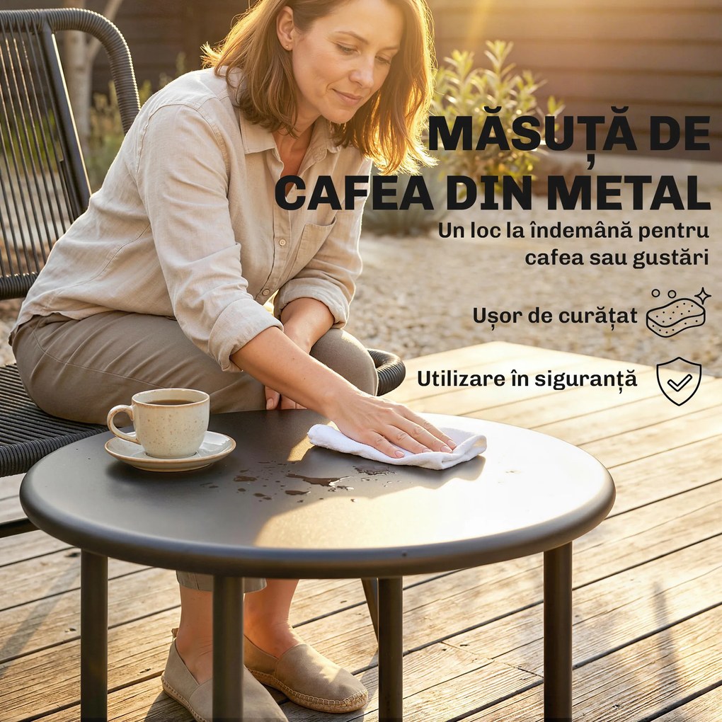 Outsunny Set Mobilier Grădină Ratan 4 Piese, Canapea pentru Exterior cu Măsuță Metalică, Negru | Aosom Romania