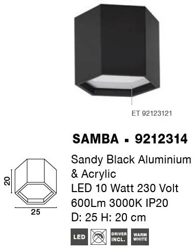 Plafoniera LED design minimal SAMBA neagra
