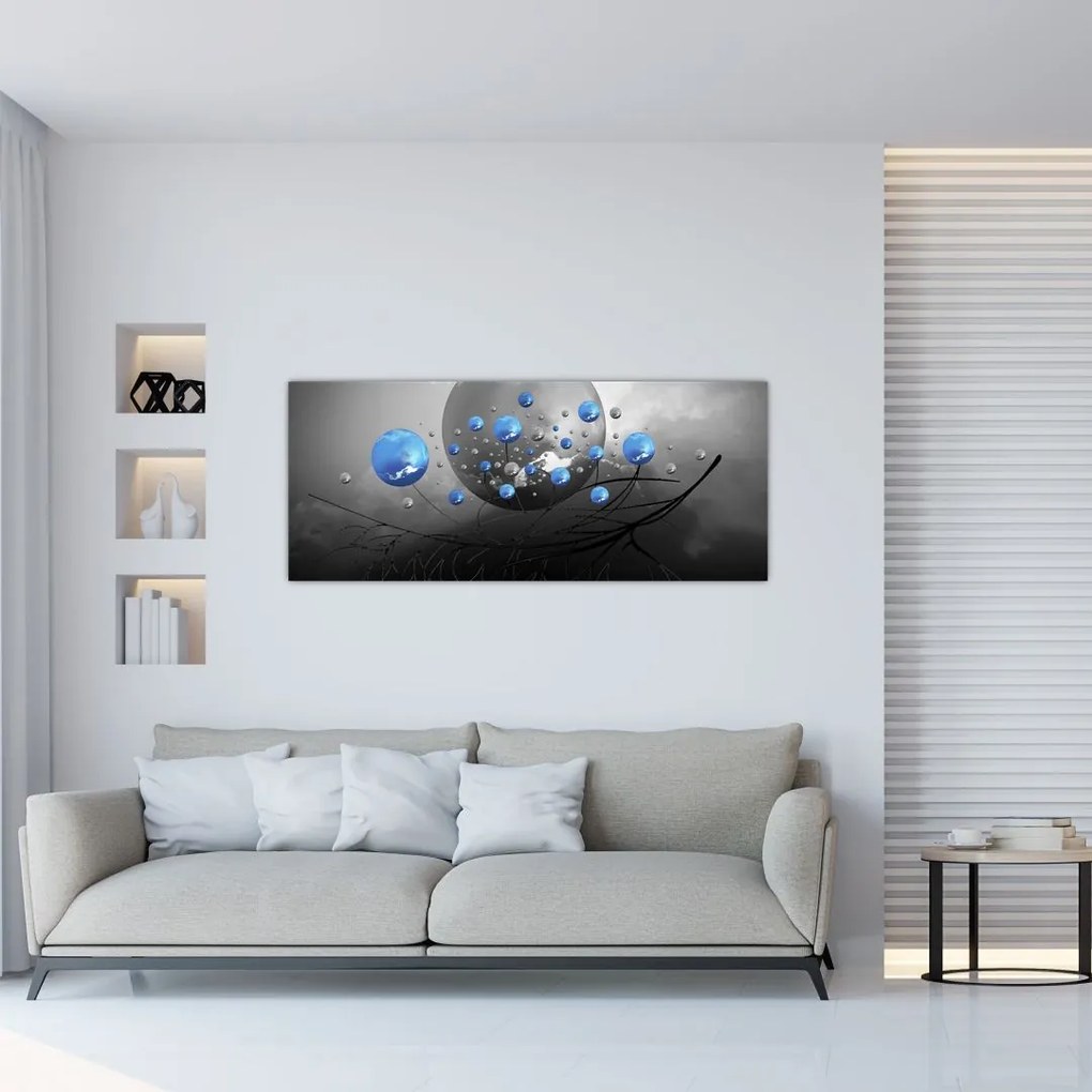 Tabloul cu bile abstracte albastre (120x50 cm)