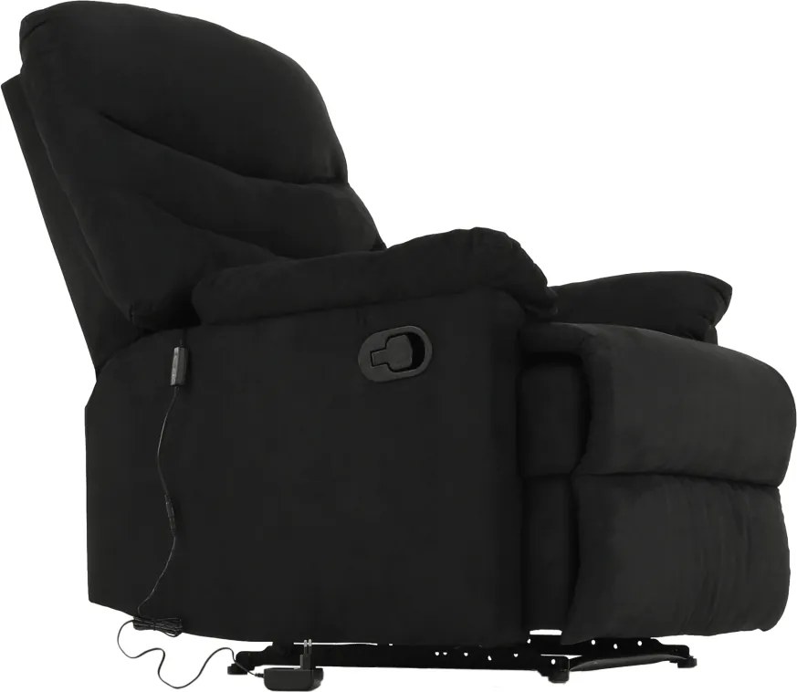 Fotoliu reglabil masaj, material textil catifea negru, LAMBERT