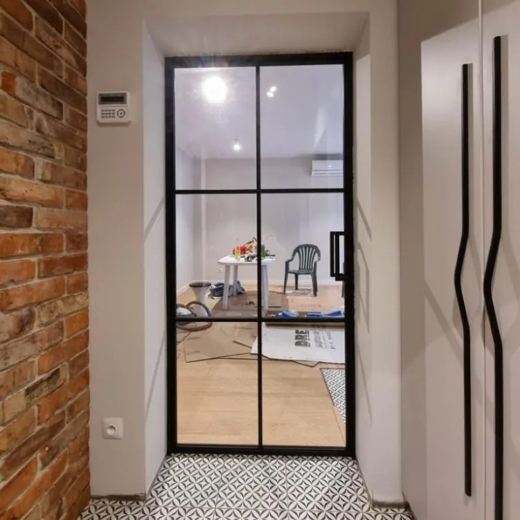 Usa de interior din sticla Porta Loft Steel cu rama neagra din otel Model 2, 874 x 2053, Negru