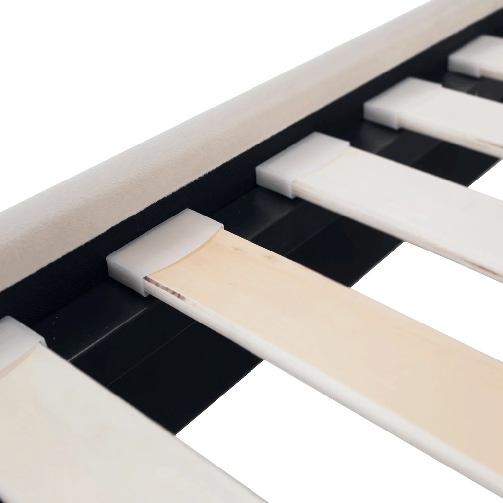 Pat cu somieră şi iluminare LED, 160x200, ţesătură Velvet bej, ALTESA