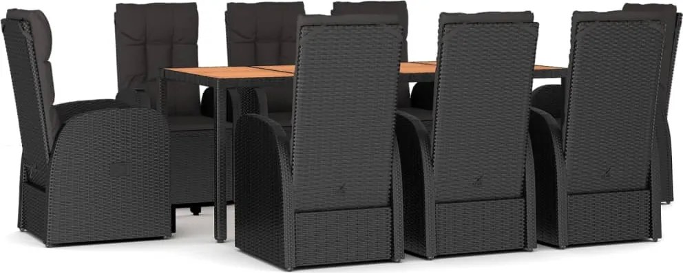 vidaXL Set mobilier de grădină cu perne, 9 piese, negru, poliratan