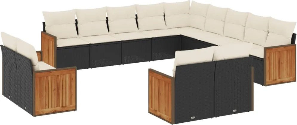 vidaXL Set mobilier de grădină cu perne, 13 piese, negru, poliratan