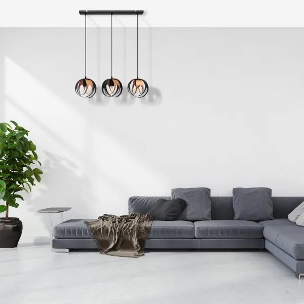 Lustră pe cablu MOONLIGHT 3xE27/15W/230V neagră/cupru