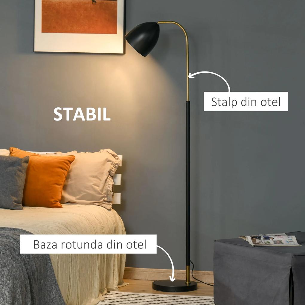 HOMCOM Lampă de Podea cu Cadru Metalic și Abajur Reglabil, Design Modern pentru Living sau Birou 43x28x160cm, Negru | Aosom Romania
