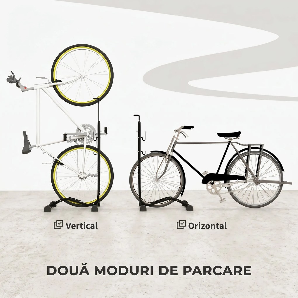 HOMCOM Suport bicicletă cu cârlige reglabile, compatibil cu biciclete 24"-29" și 700C, pentru garaj, interior și exterior, negru | Aosom Romania