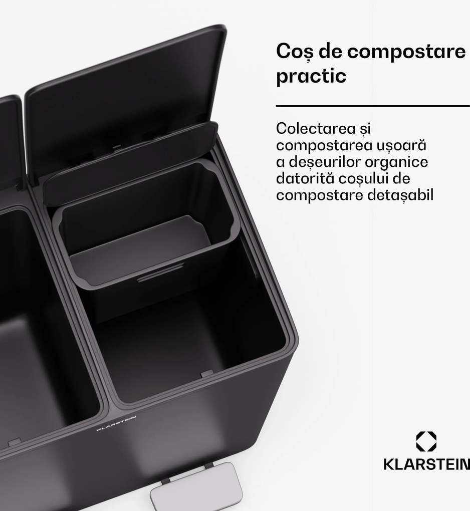 Klarstein EcoVista, coș de gunoi cu compostor, 40 l + 3 l/bucată + compostor, Soft-Close