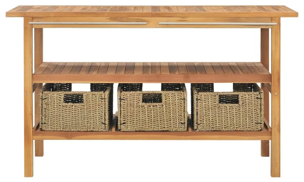 318483 vidaXL Dulap de toaletă baie cu 3 coșuri 132x45x75cm lemn masiv de tec