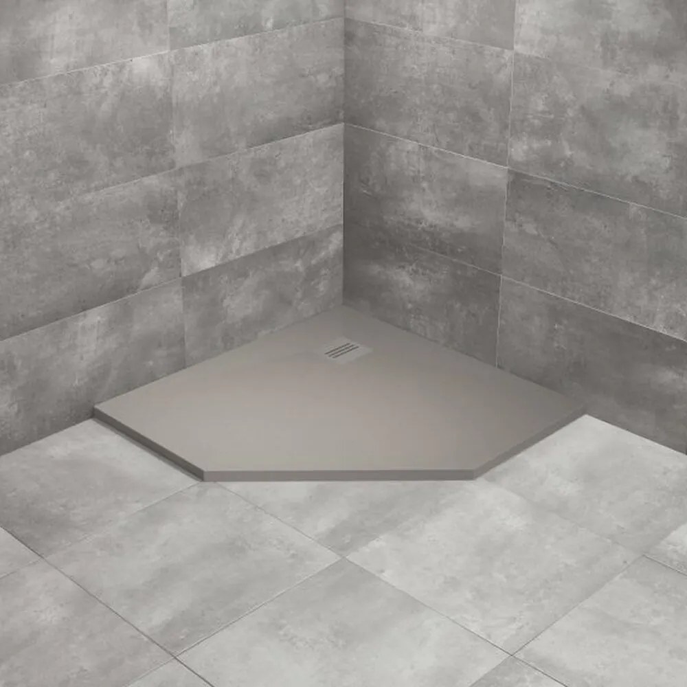 Cadita dus compozit pentagonala Radaway Kyntos PT 90x90 cm gri ciment