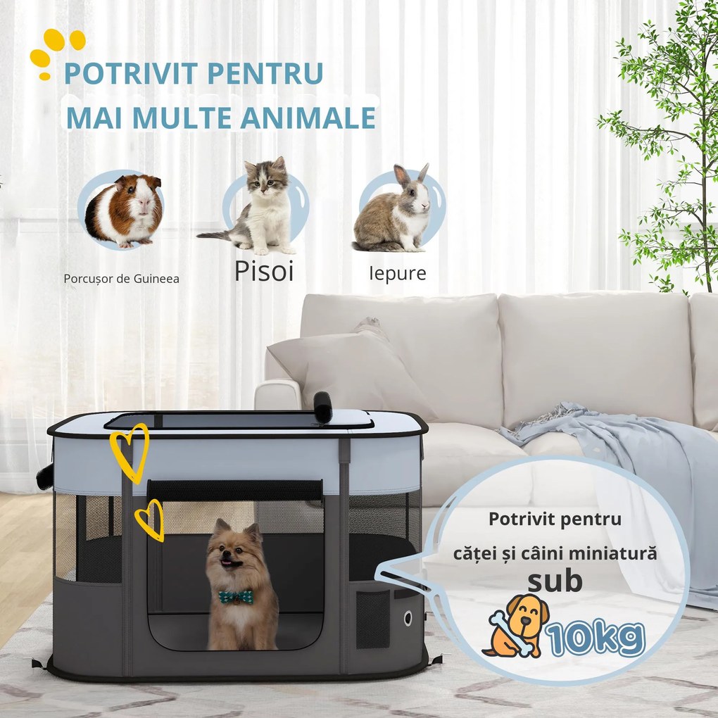 PawHut Țarc de Joacă pentru Animale de Companie, Gard pentru Câini cu 7 Ferestre, 3 Uși și 2 Pungi de Depozitare, 84x64x53 cm, Negru | Aosom Romania