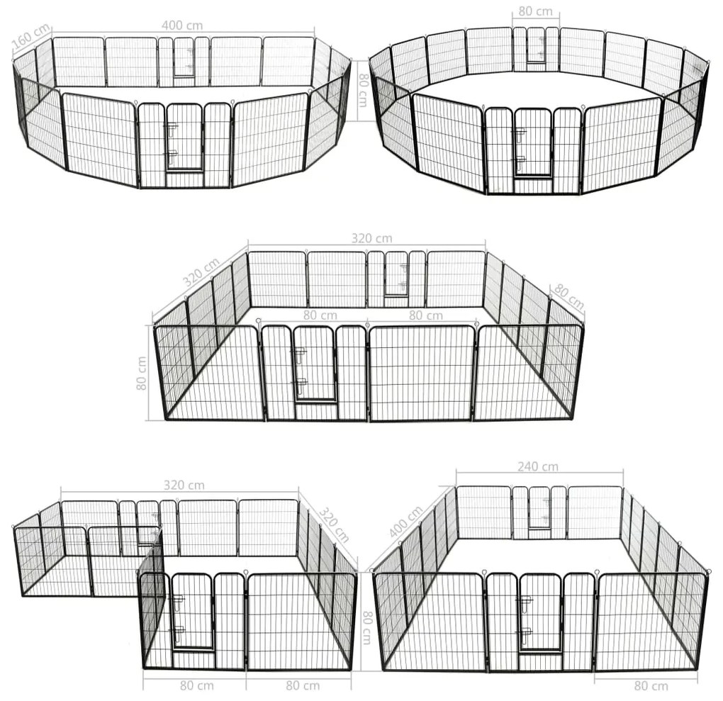 Tarc pentru caini, 16 panouri, otel, 80 x 80 cm, negru 80 x 80 cm, 16 panouri