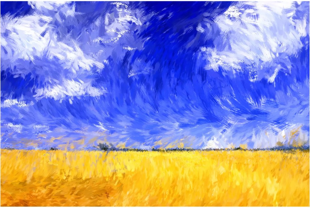 Tablou - Pictură în ulei, câmp auriu (90x60 cm)