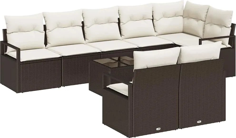 vidaXL Set de canapele pentru grădină 9 pcs Maro și Crem poliratan