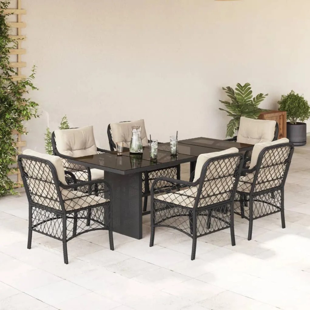 3212054 vidaXL Set mobilier de grădină cu perne, 7 piese, negru, poliratan